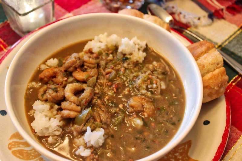 Dining on gumbo during Super Bowl at the family table ... yum!